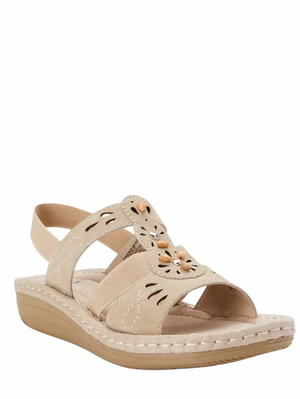 NWT🌺Earth Spirit•Beige Beaded Strappy Slip On Sandals